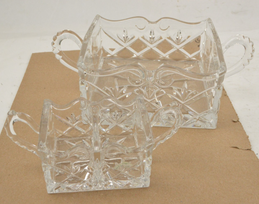 Shannon by Godinger 24% Lead Crystal Serving Basket & Sugar Packet Holder Set 2